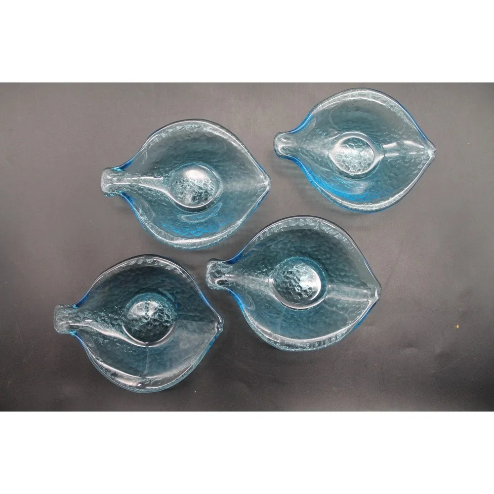 Set of 4 Pottery Barn Summer Fish Blue Glass Dip Bowls Fish Shaped Thailand